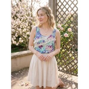 Maurices Romantic Floral Ruffle Tank Top XL Sheer Back Lightweight Blouse